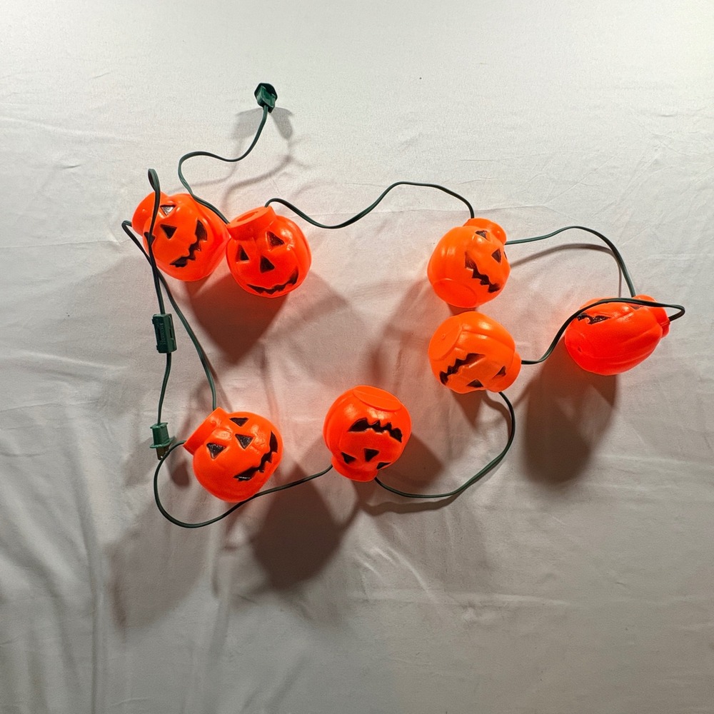 Halloween Jack-O-Lantern Pumpkin String Lights 7 Blow Mold Orange Decor 2.75in
